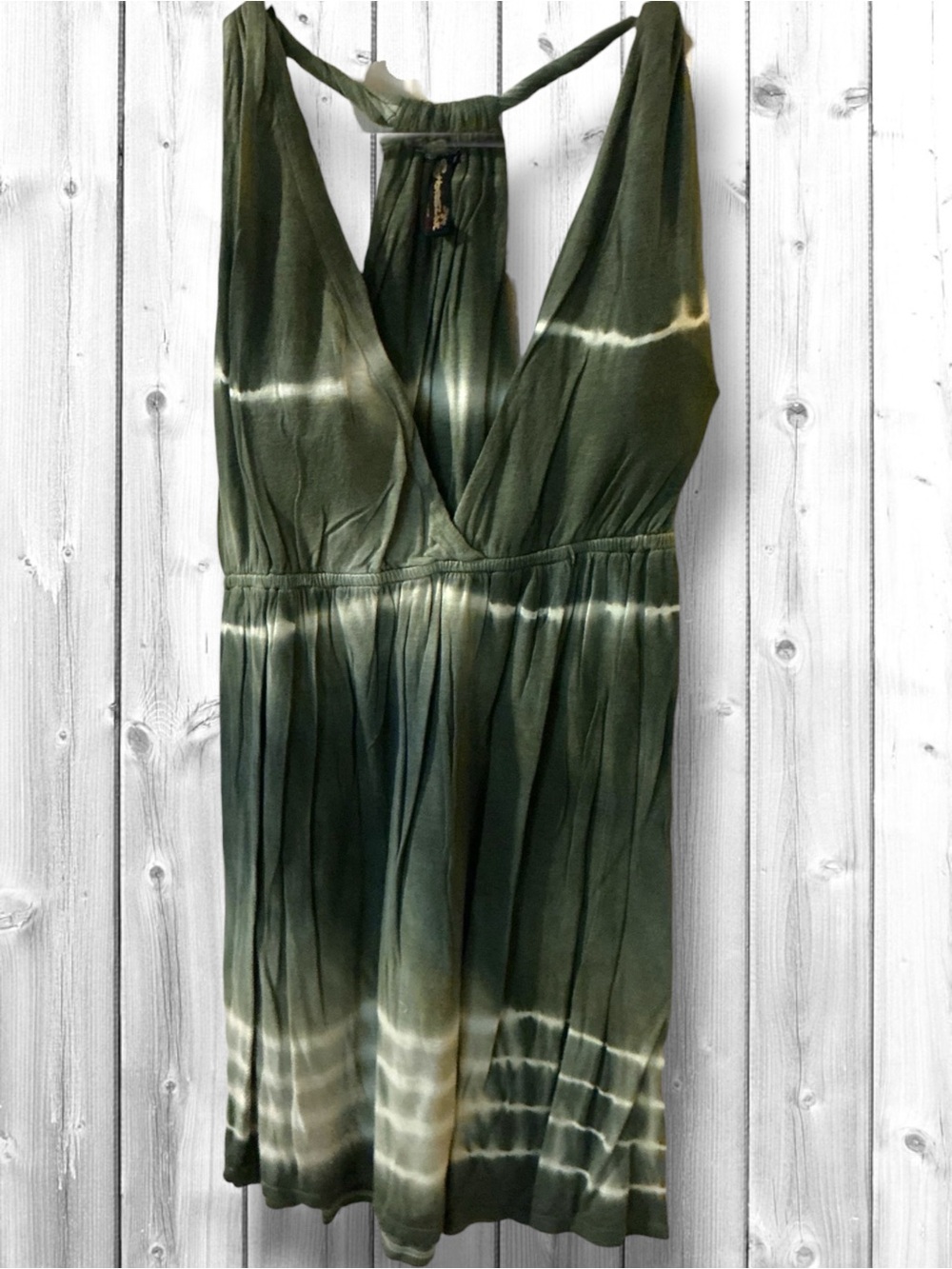 🌷Shoreline Tie-Dye Halter Sundress in Olive Green and Cream